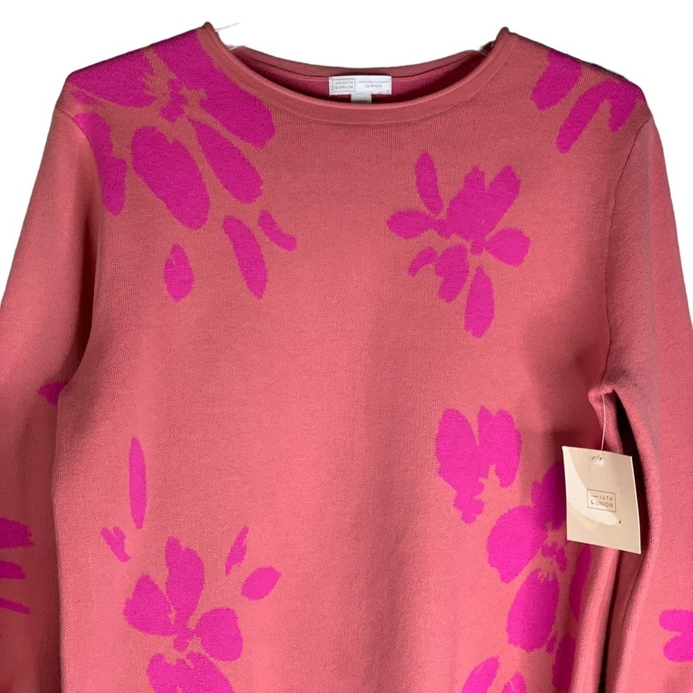 14th + Union Dusty Rose with Fuchsia Abstract Floral Sweater Size X-Small Small